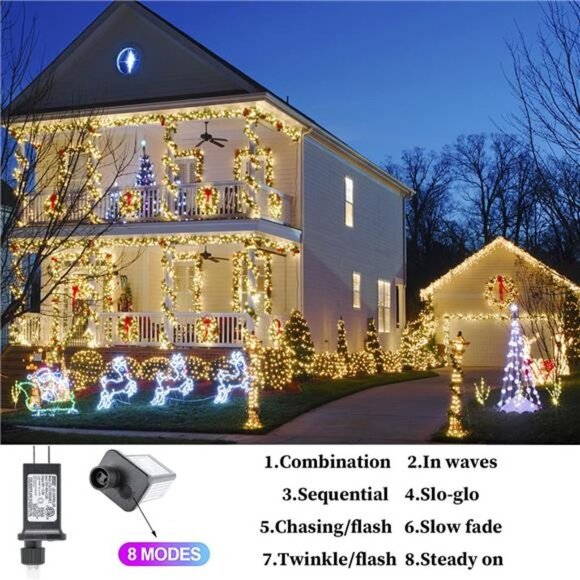 800LED 330FT Warm White String Lights, 8 Mode Plug in Waterproof Decor - Picture 2 of 6
